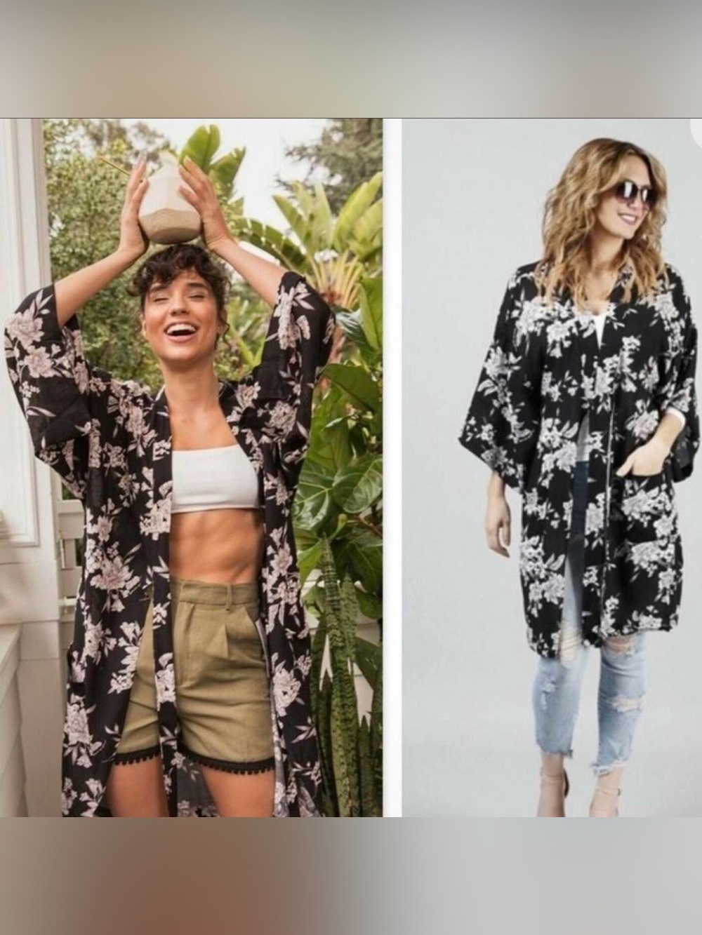 Spiritual Gangster Maya Black and White Floral Kimono One Size Floral Flowy